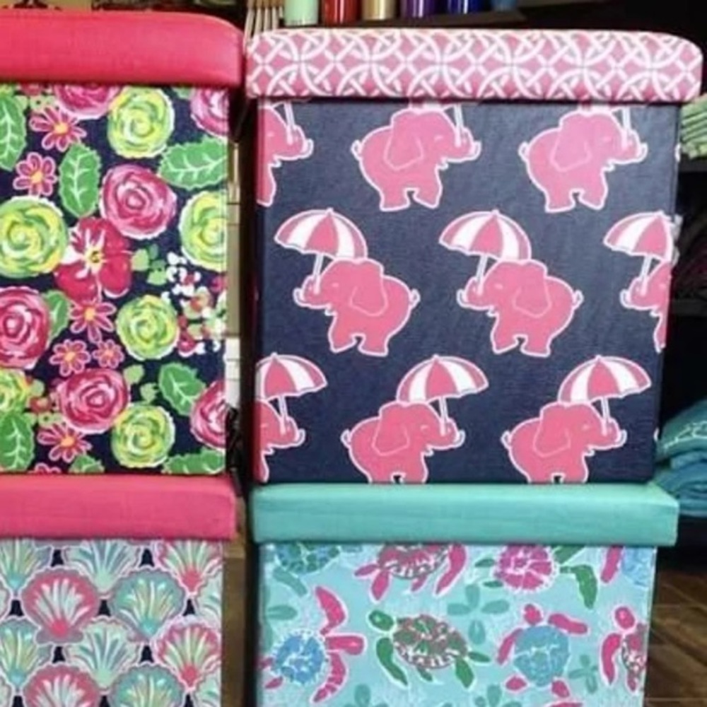 New Simply Southern Pink Elephants Folding Storage Ottoman Seat Stool Dorm Room